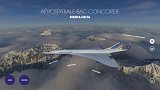 L'image montre un avion supersonique, le Concorde, en vol au-dessus de montagnes. On peut voir des éléments d'information sur l'appareil, comme le logo d'Air France et des annotations concernant des aspects techniques tels que le transfert de carburant, la température et d'autres données liées à l'aviation. Le design est moderne et comprend des éléments graphiques qui mettent en avant le thème aéronautique.
