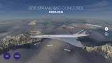 L'image montre un avion supersonique, le Concorde, en vol au-dessus de montagnes. On peut voir des éléments d'information sur l'appareil, comme le logo d'Air France et des annotations concernant des aspects techniques tels que le transfert de carburant, la température et d'autres données liées à l'aviation. Le design est moderne et comprend des éléments graphiques qui mettent en avant le thème aéronautique.